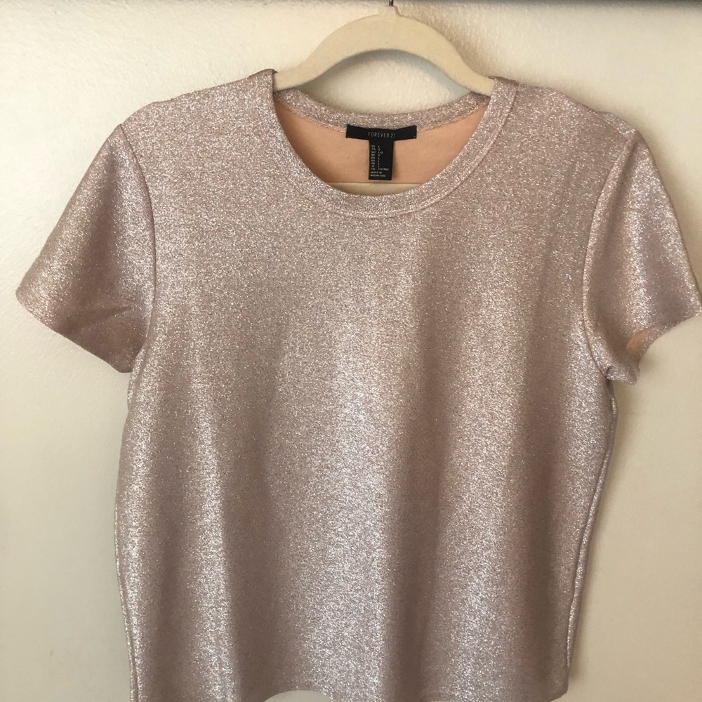 Forever 21 champagne glitter shirt sleeve top.